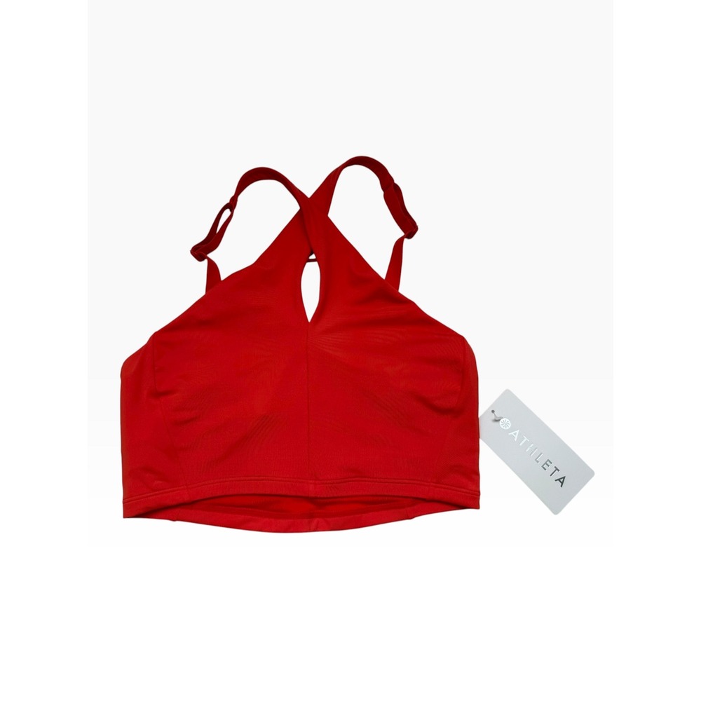 Athleta Crossed Bikini Top Red Orange High Neck‎ Keyhole Swim Small